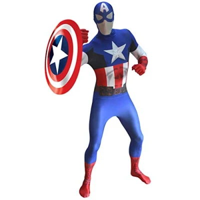Image of Official Captain America Delux Digital Morphsuit Fancy Dress Costume size Large 55 59 (163cm 175cm)