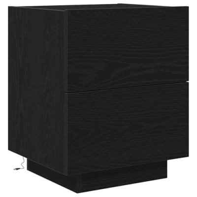 Image of vidaXL modern bedside cabinet black oak solid wood medium nightstand with 2 drawers elegant matte finish, versatile bedroom furniture