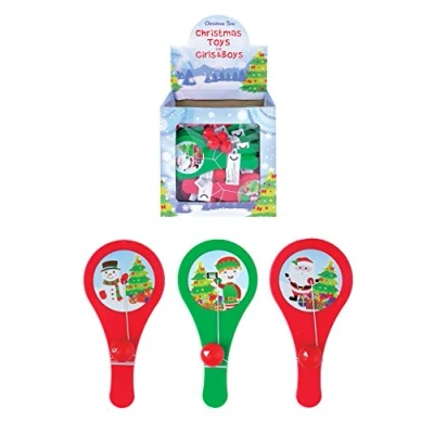 Image of Henbrandt 3 x Christmas 12cm Mini Plastic Paddle Bat &amp; Ball games