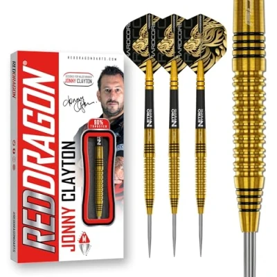 Image of RED DRAGON Jonny Clayton Gold 22 Gram Professional Tungsten Darts Set with Flights and Stems