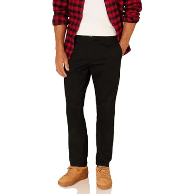 Image of Amazon Essentials Men&#039;s Slim Fit Wrinkle Resistant Flat Front Chino Trouser, Black, 33W / 29L