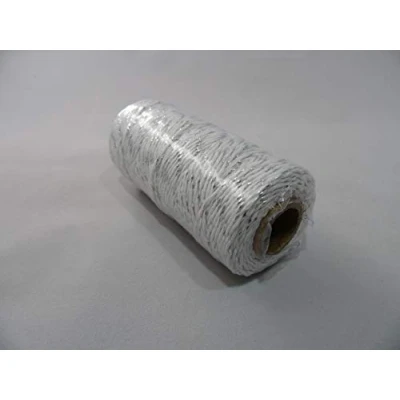 Image of 2 metres of 2mm Bakers Twine Cord Rope String Thread White and Silver Stripe Butchers mm