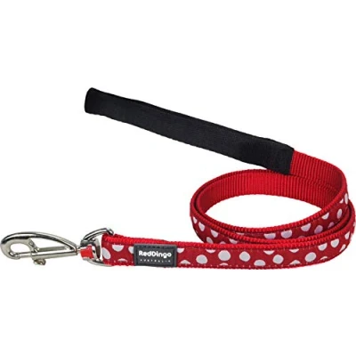 Image of Red Dingo Dog Lead 1.2m Design, White Spots on Red, Size Medium (20mm x 1.2m)
