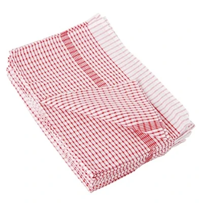Image of Vogue Wonderdry Tea Towels (Pack of 10), Red, Size: 76(L)x51(W)cm/30x20 inch, 198 gsm Polycotton, Colour Coded Cleaning, For Fast &amp; Thorough Drying, Wash at 40C, Professional Home Use, CC595
