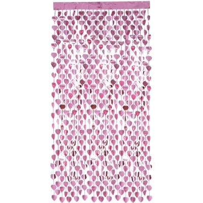 Image of Smiffys Heart Foil Curtain Backdrop, Pink 190x91cm/ 74x36in, Party &amp; Carnival Fancy Dress, Dress Up Goods