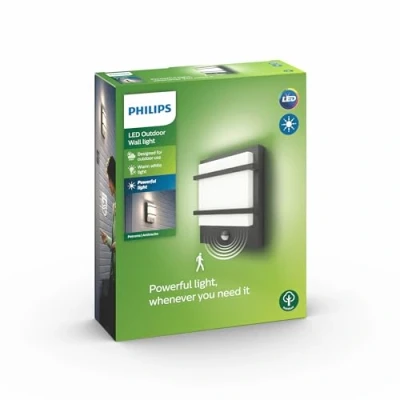 Image of Philips myGarden Petronia LED Outdoor Wall Light with Motion Sensor [Anthracite] For Garden, Patio and Outdoor. 2700K