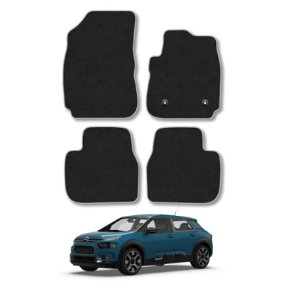 Image of Car Mats Compatible with Citroen C4 Cactus (2014 ) Tailored Fit Grey Carpet Floor Set Accessory Custom 4 Pieces Anti Slip Backing &amp; Binding Trim Edge