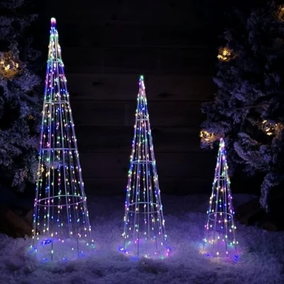 Image of Multi Function LED White Tree Cone Trio with 640 Coloured LEDs