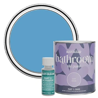Image of Rust Oleum Blue Water Resistant Bathroom Tile Paint in Matt Finish Cerulean 750ml