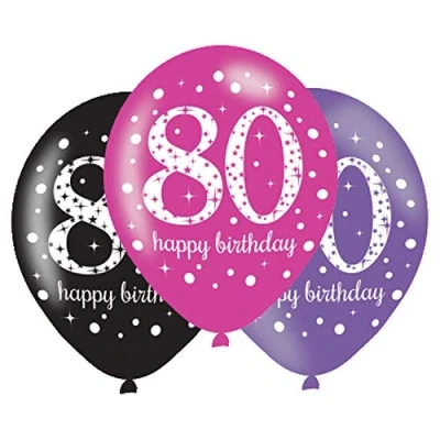 Image of Adult Pink Celebration 80th Birthday Latex Balloons