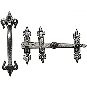 Image of Haven Heritage Heavy Duty Suffolk Latches for Garden Gate, Gate Latch Wooden Gates Fleur De LYS Antique Black Thumb Cast Iron Cottage Country Door 9.5&#039;&#039;