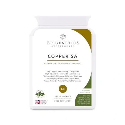 Image of Copper SA 2mg Bisglycinate + Natural Succinic Acid Antioxidant 60 Vegan Friendly Capsules UK Made 1 Capsule Daily (2 Month Supply)