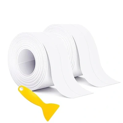 Image of SLETIE 2 Rolls Bath Sealant Strip Self Adhesive, Adhesive Caulk Tape, Waterproof Simple Seal Tape for Bathroom, Kitchen, Bathtub, Toilet, Wall Floor, with Sealing Tool (3.2Mx38mm, White)