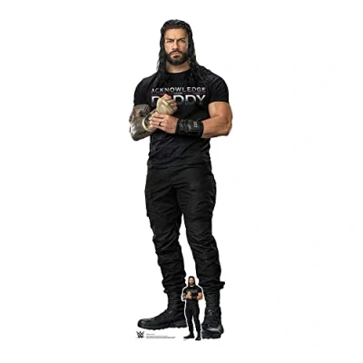 Image of STAR CUTOUTS Roman Reigns Black Outfit WWE Lifesize Cardboard Cutout With Mini Professional Wrestling Champion