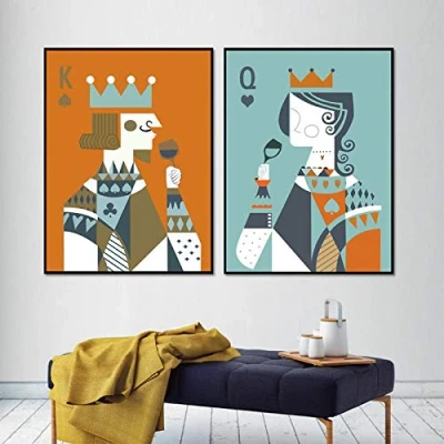Image of Poker King Queen Print Posters,Abstract Playing Cards Canvas,Art Painting Vintage Home Wall Decoration 50x70 cmx2 No Frame