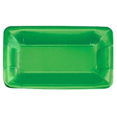 Image of Foil Green Rectangular Paper Appetiser Plates, Pack of 8