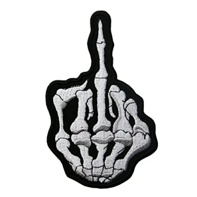Image of Skull Middle Finger Skeleton Bone Ghost Embroidered Badge Iron On Sew Patch
