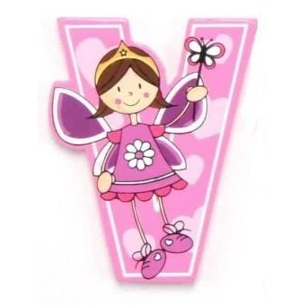 Image of Vinsani® Wooden Fairy Alphabet Letters Personalised Bedroom Wall Door Name (V)