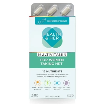 Image of Health &amp; Her Multivitamin for Women Taking Hormone Replacement Therapy (HRT) Supplements Nutrition and Wellbeing Support 1 Month Supply, 60 Capsules Vegan Gluten Free