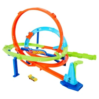 Image of Hot Wheels Let&#039;s Race Netflix Toy Car Track Set, Action Loop Cyclone Challenge 2 Ways to Play &amp; Easy Storage, with 1:64 Scale Car, HXM94