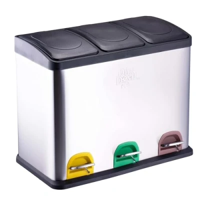 Image of Dirt Devil Pedal Bin 3 x 15 L Waste Separation System with Compartments Kitchen Soft Close Lid 59 30 47.5 cm Stainless Steel Silver