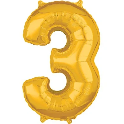 Image of Amscan 3889111 Jumbo Number 3 Gold 53&#039;&#039;