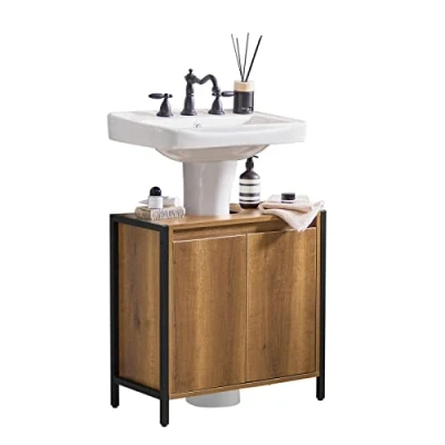 Image of SoBuy BZR63 II PF, Under Sink Cabinet Bathroom Vanity Unit Storage with 2 Doors, Suitable for Pedestal Sinks