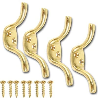 Image of 4X Brass 63mm Cleat Hooks with Screws Tie Back Pulley/Washing Line Cord
