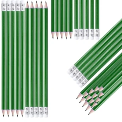 Image of NIPORO Pencils HB Pack of 100 White Wooden with Eraser, Pencil, Pre Sharpened, 19 cm Length, Economy Pack, Sustainable, (Green)