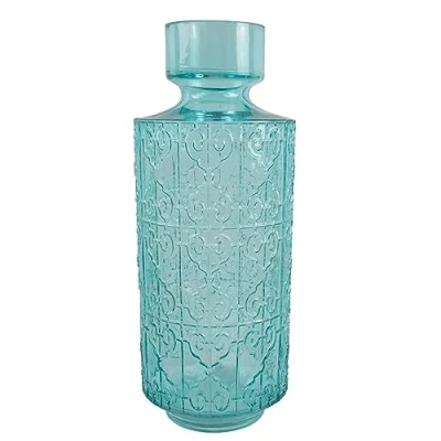 Image of Leaf Designer Glass Vases,Turquoise Patterned,40cm
