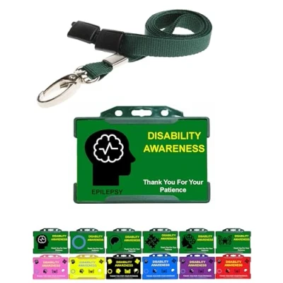 Image of Epilepsy Green Hidden Disability Badge Card Displaying Your Discreetly with Holder &amp; Lanyard Quantum Leap