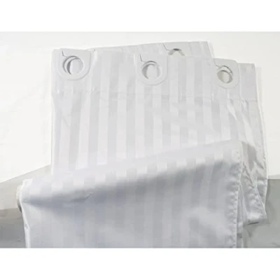 Image of Mitre Comfort Hookless Shower Curtain in White Polyester Clip On Design with Traditional Stripe 1800 x mm