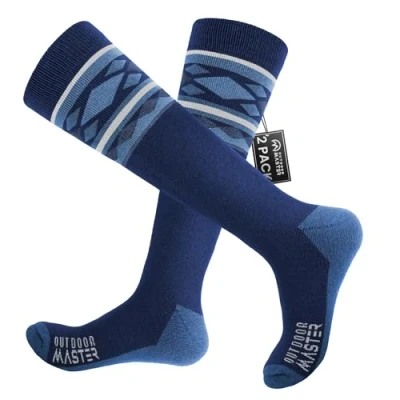 Image of OutdoorMaster Unisex Merino Wool Ski Socks for Men/Women (OTC) Non Slip Cuff Design,Thermal Winter, Snowboarding