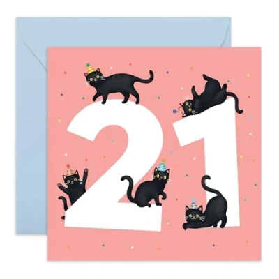 Image of Central 23 21st Birthday Card For Her Daisy Chain 21 Black Cats Age Women Sister Happy Twenty first Daughter Niece Friends Comes With Fun Stickers