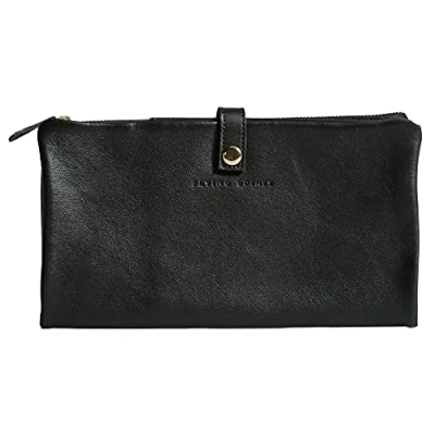 Image of Clairefontaine Ref 930027C Flying Spirit Leather Flat Sleeve 27 x 23.6 2.8cm, 2 Compartment Design, Metal Zip Closure with Puller Black