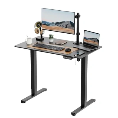 Image of VonHaus Electric Standing Desk, Height Adjustable Sit Stand Desk w/Anti Collision &amp; Preset Technology, Cable Management USB C Charging, 100x60cm, Two Piece Black Desktop Frame