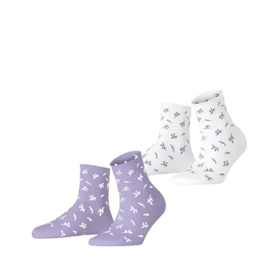Image of ESPRIT Women&#039;s Twig W SSO Cotton Patterned 2 Pairs Socks, Multicolor (White Purple 0020), 2.5 5