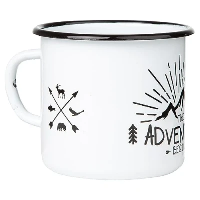 Image of MUGSY Enamel Mug Adventure Begins for Outdoor Activities Mountain Design Camping, Trekking, Hiking, Vanlife