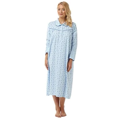 Image of undercover lingerie Womens Lady Olga Holly Long Sleeve Nightie 3035 Soft Blue 20 22