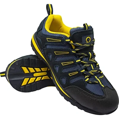 Image of Mens Safety Boots Leather Steel Toe CAPS Ankle Trainers Hiking Shoes Size 6 13UK (12, Black/Yellow)