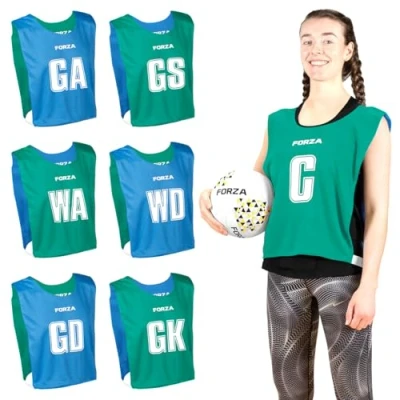 Image of FORZA Pro Reversible Netball Bibs [Pack of 7] 2 in 1 Design with 5 Colour Combinations Ideal for Schools &amp; Sports Clubs (Teal Blue, Large)