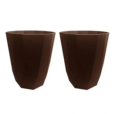 Image of (Set of 2) Plastic Waste Paper Bin Rubbish Basket Storage for High Class Hotels, Multi Purpose Bedroom, Bathroom, Offices 8L Litre (Brown)