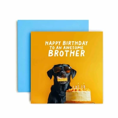 Image of Huxters Funny Brother Happy Birthday Card Awesome Dog Cake Day Gift for Him 14.8cm (Brother)