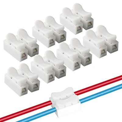 Image of QitinDasen 100 Pcs CH2 Spring Wire Connectors, Quick Cable Connector Terminal Block, Electrical Clamp Block Connector, No Screw Welding