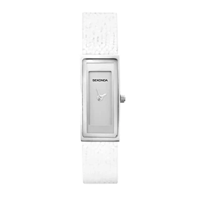 Image of Sekonda Sparkle Ladies 16mm Quartz Watch in Silver with Analogue Display, and White Leather Strap 40374.