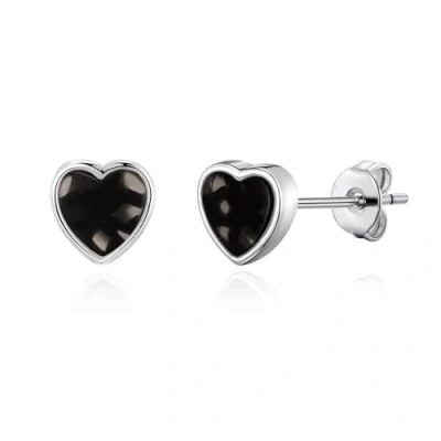 Image of Philip Jones Black Onyx Heart Stud Earrings