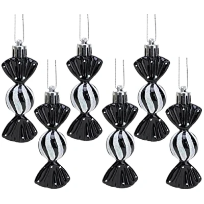 Image of Christmas Concepts® Pack of 6 8cm Mini Sweet Shaped Baubles Shiny &amp; Glitter Decorated Tree Decorations (Black)