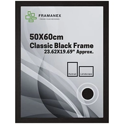 Image of FRAMANEX Classic Picture Poster Frame, 50 X 60cm Black Wood Finish, Portrait, Landscape Display Rectangle 23.62 19.69 inches Frame (Black Frame)