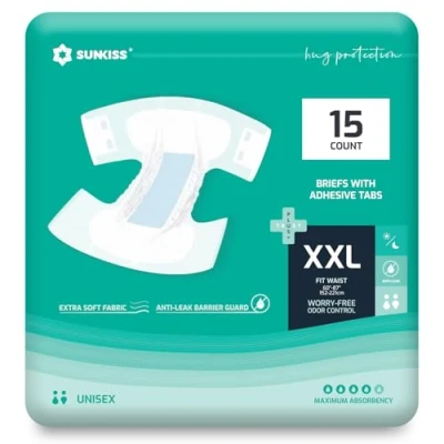 Image of SUNKISS TrustPlus Adult Diapers with Maximum Absorbency, Unisex Disposable Incontinence Briefs Tabs for Men and Women, Odor Control, XXLarge, 15 Count