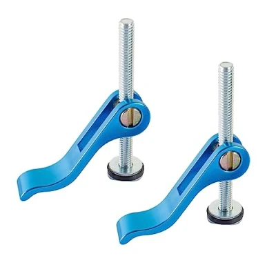 Image of POWERTEC 71165 Aluminum Cam Clamp for Woodworking, 5/16&quot; 18 Threaded Insert 2PK, Blue